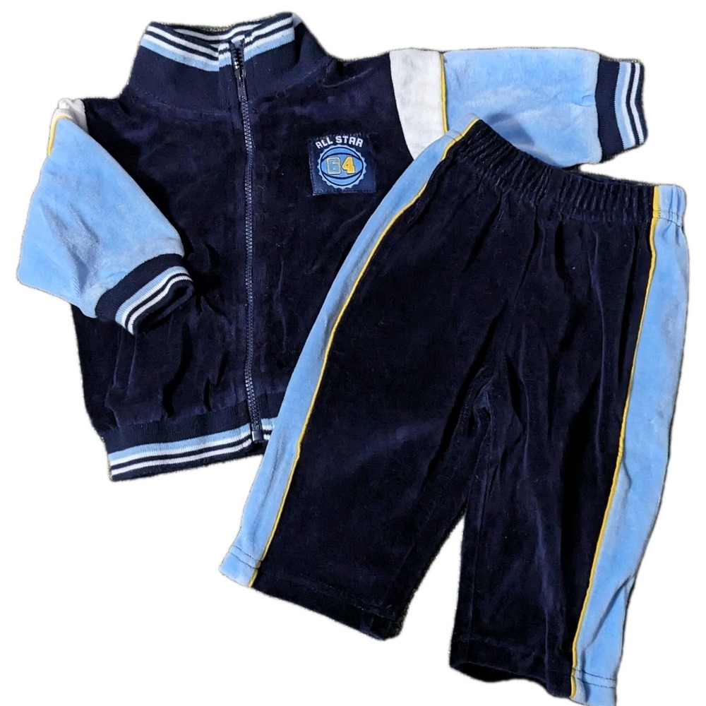 Velour Basketball Tracksuit Baby 3-6 Months Navy Blue‎ Boyz Wear Nannette Infant
